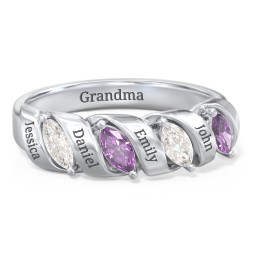Spiral Marquise Row Ring in 925 Sterling Silver with Cubic Zirconia, Amethyst, and Citrine