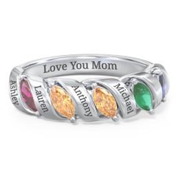 Spiral Marquise Row Ring in 925 Sterling Silver with Ruby, Citrine, Emerald, and Blue Sapphire