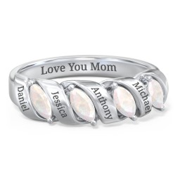 Spiral Marquise Row Ring in 925 Sterling Silver with Opal