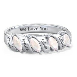 Spiral Marquise Row Ring in 925 Sterling Silver with Opal and Cubic Zirconia