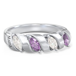 Spiral Marquise Row Ring in 925 Sterling Silver with Cubic Zirconia, Amethyst, and Citrine