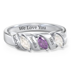 Spiral Marquise Row Ring in 925 Sterling Silver with Cubic Zirconia, Amethyst, and Citrine