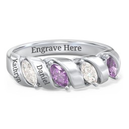 Spiral Marquise Row Ring in 10K Solid White Gold with Cubic Zirconia, Amethyst, and Citrine