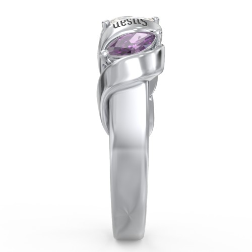 Spiral Marquise Row Ring – 10K White Gold with Cubic Zirconia and Amethyst