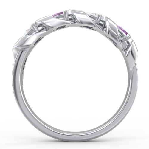 Spiral Marquise Row Ring – 10K White Gold with Cubic Zirconia and Amethyst