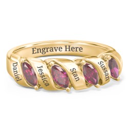 Spiral Marquise Row Ring in 10K Solid Yellow Gold with Ruby