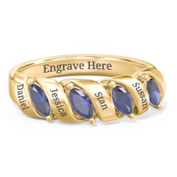 Spiral Marquise Row Ring in 10K Solid Yellow Gold with Blue Sapphire