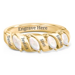 Spiral Marquise Row Ring in 10K Solid Yellow Gold with Opal