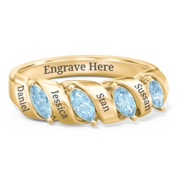Spiral Marquise Row Ring in 10K Solid Yellow Gold with Blue Topaz