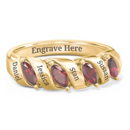 Spiral Marquise Row Ring in 10K Solid Yellow Gold with Garnet