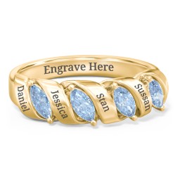 Spiral Marquise Row Ring in 10K Solid Yellow Gold with Blue Topaz