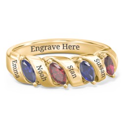 Spiral Marquise Row Ring in 10K Solid Yellow Gold with Blue Sapphire and Garnet