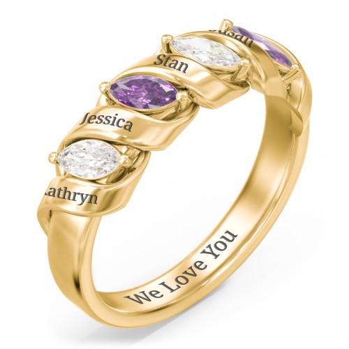 Spiral Marquise Row Ring – 10K Yellow Gold with Cubic Zirconia and Amethyst
