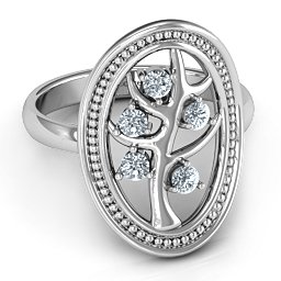 Organic Tree of Life Ring in 925 Sterling Silver with Cubic Zirconia
