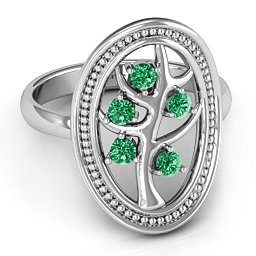 Organic Tree of Life Ring in 925 Sterling Silver with Emerald
