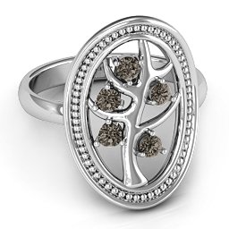 Organic Tree of Life Ring in 925 Sterling Silver with Smokey Quartz