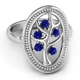 Organic Tree of Life Ring in 925 Sterling Silver with Blue Sapphire