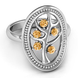Organic Tree of Life Ring in 925 Sterling Silver with Citrine