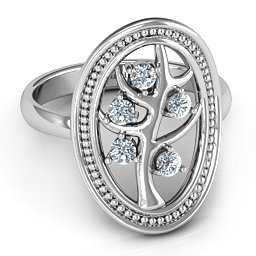 Organic Tree of Life Ring in 925 Sterling Silver with Cubic Zirconia
