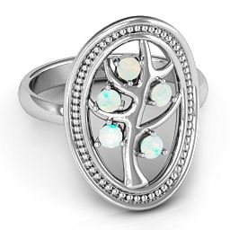 Organic Tree of Life Ring in 925 Sterling Silver with Opal