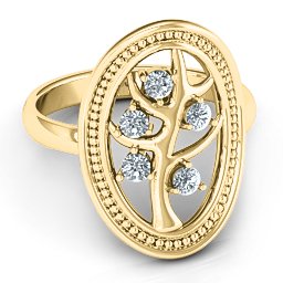 Organic Tree of Life Ring in 10K Solid Yellow Gold with Cubic Zirconia