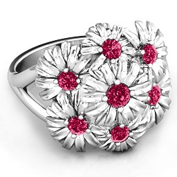 In Full Bloom Ring in 925 Sterling Silver with Ruby