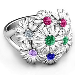 In Full Bloom Ring in 925 Sterling Silver with Emerald, Ruby, Cubic Zirconia, Amethyst, and Blue Sapphire