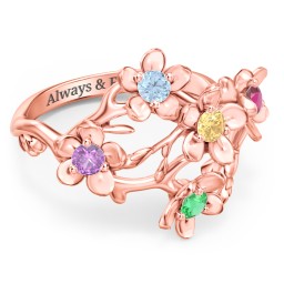 Garden Party Ring in 10K Solid Rose Gold with Blue Topaz, Amethyst, Citrine, Ruby, and Emerald