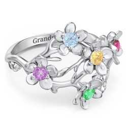 Garden Party Ring in 925 Sterling Silver with Blue Topaz, Amethyst, Citrine, Ruby, and Emerald