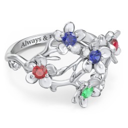 Garden Party Ring in 925 Sterling Silver with Blue Sapphire, Garnet, and Emerald