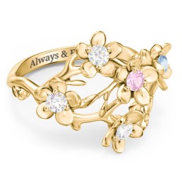 Garden Party Ring in 10K Solid Yellow Gold with Diamond, Pink Tourmaline, Blue Topaz, and Cubic Zirconia