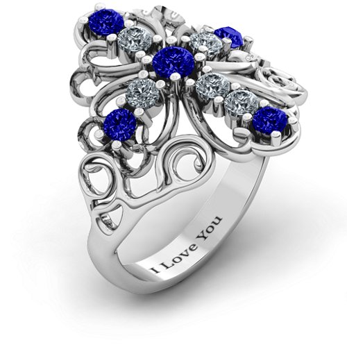 Sparkling Spirituality Cross Ring – Sterling Silver with Blue Sapphire and Cubic Zirconia