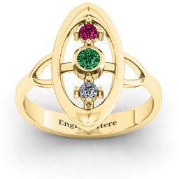 "Soulful Window" Ring in 10K Solid Yellow Gold with Emerald, Ruby, and Cubic Zirconia