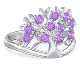 Family Tree Ring in 925 Sterling Silver with Amethyst