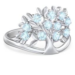 Family Tree Ring in 925 Sterling Silver with Blue Topaz