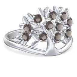 Family Tree Ring in 925 Sterling Silver with Smokey Quartz