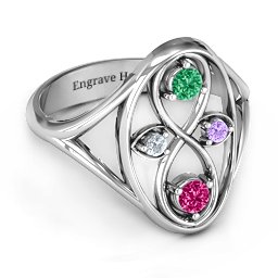 Forever Love Ring in 925 Sterling Silver with Emerald, Ruby, Cubic Zirconia, and Amethyst