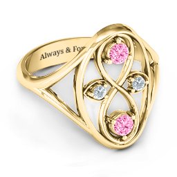Forever Love Ring in 10K Solid Yellow Gold with Pink Tourmaline and Cubic Zirconia