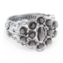Bunches of Love Ring in 925 Sterling Silver with Smokey Quartz