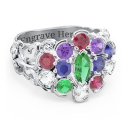 Bunches of Love Ring in 925 Sterling Silver with Emerald, Ruby, Cubic Zirconia, Amethyst, and Blue Sapphire