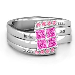 Quad Princess Stone Ring with Accents