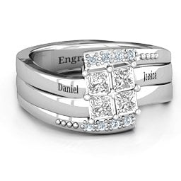 Quad Princess Stone Ring with Accents