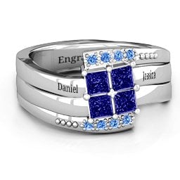 Quad Princess Stone Ring with Accents