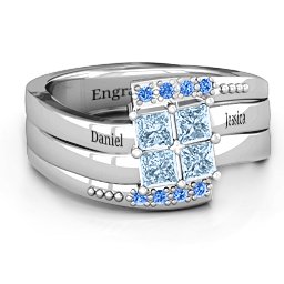Quad Princess Stone Ring with Accents