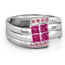 Quad Princess Stone Ring with Accents