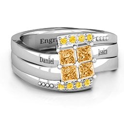 Quad Princess Stone Ring with Accents