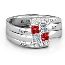 Quad Princess Stone Ring with Accents