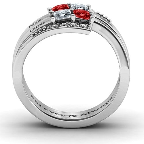 Quad Princess Stone Ring with Accents