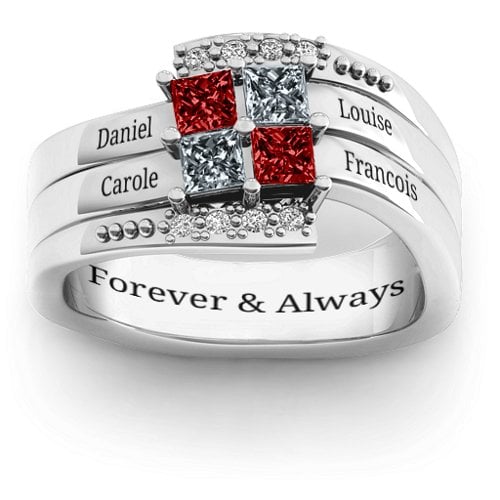 Quad Princess Stone Ring with Accents