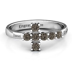 I Believe' Side Cross Ring in 925 Sterling Silver with Smokey Quartz